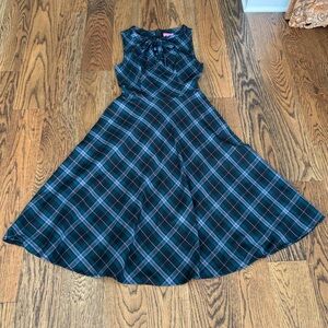 Unique Vintage Green and Black Plaid Midi Dress